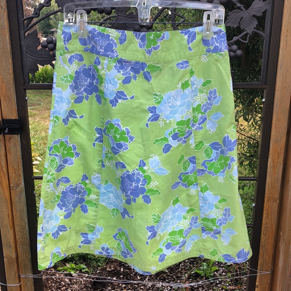 Eddie Bauer green and purple floral print all cotton skirt size 8